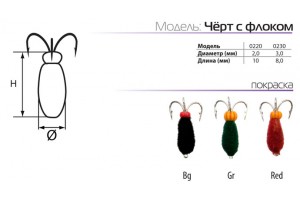 Мормышка W Spider Черт с Флоком D1, 5 мм L10 мм Red