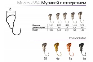 Мормышка W Spider Муравей с отверстием 2, 5 мм 0, 30 гр. Go с кембр.
